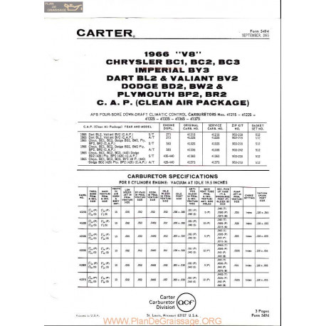 Carter Bc By Bl Bd Bw Afb 4121 1966 Chrysler Dart Dodge Plymouth