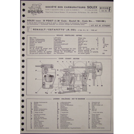 Solex 30 Pdist 2 Renault Estafette R2132 2112d F