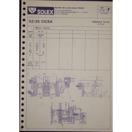 Solex 32 35cicsa Renault 14 Ts R1212 3661 F