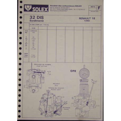 Solex 32 Dis Renault 18 Turbo R1345 3673 F