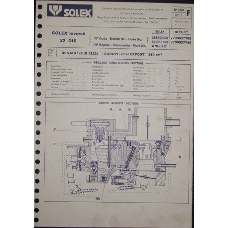 Solex 32 Dis Renault 5 R1222 3644 F