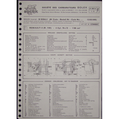 Solex 32 Eisa 3 Renault 6 R1181 3622a F