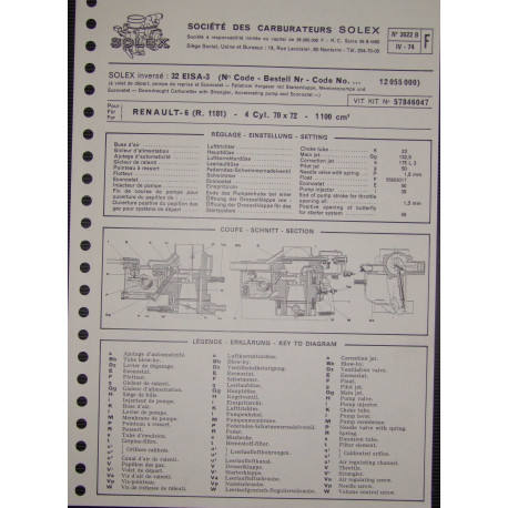 Solex 32 Eisa 3 Renault 6 R1181 3622b F