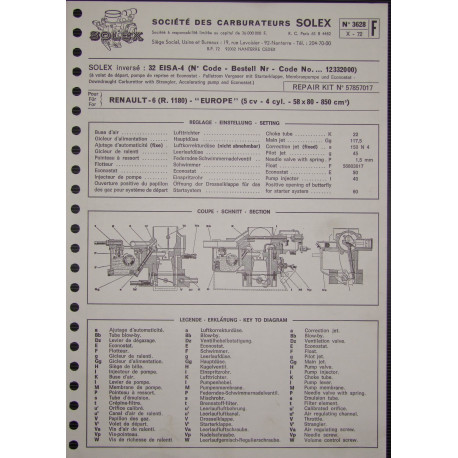 Solex 32 Eisa 4 Renault 6 R1180 3628 F
