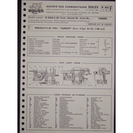 Solex 32 Eisa 4 Renault 6 R1181 3624 F