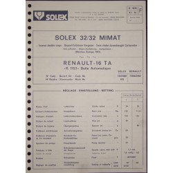 Solex 32 Mimat Renault 16 Ta R1153 3646 F