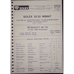 Solex 32 Mimat Renault 16 Ta R1153 3646a F