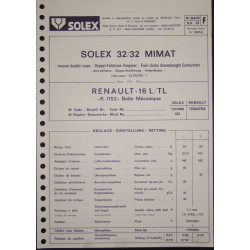 Solex 32 Mimat Renault 16 Tl R1152 3645b F