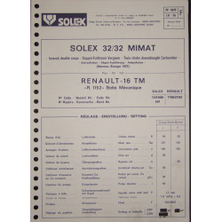 Solex 32 Mimat Renault 16tm R1152 3645 F