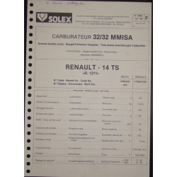 Solex 32 Mmisa Renault 14 Ts R1211 3656 F