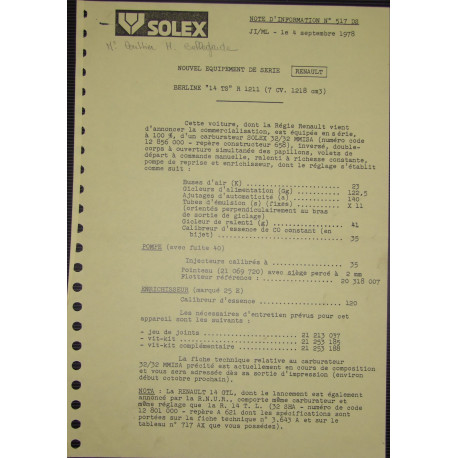 Solex 32 Mmisa Renault 14 Ts R1211 Nd517ds