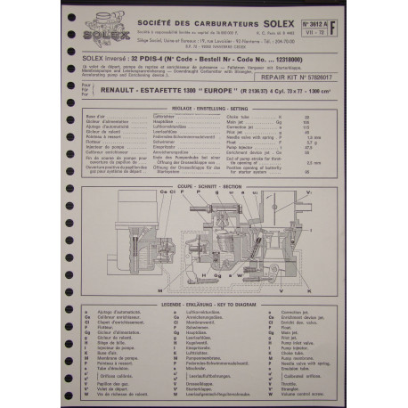 Solex 32 Pdis 4 Renault Estafette R2136 R2137 3612a F