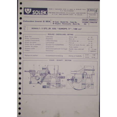 Solex 32 Seia Renault 5 Gtl 3642a F