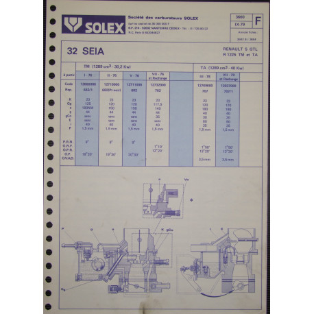 Solex 32 Seia Renault 5 Gtl R1225 Tm Ta 3660 F