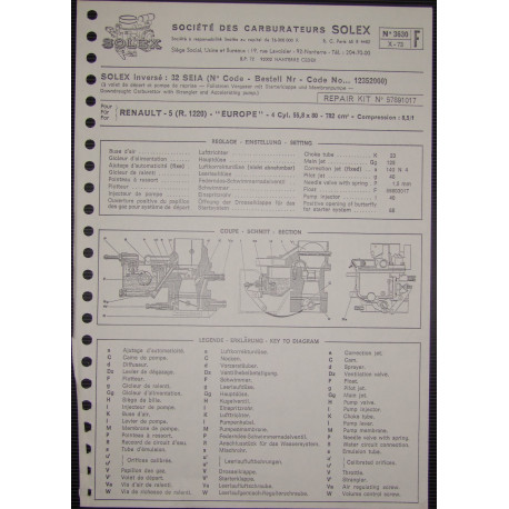 Solex 32 Seia Renault 5 R1220 3630 F