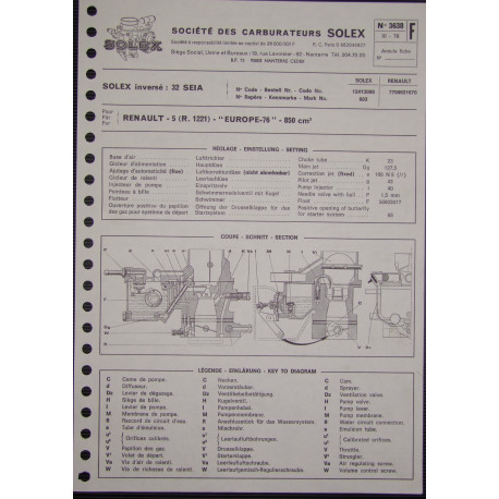 Solex 32 Seia Renault 5 R1221 3638 F