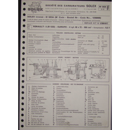 Solex 32 Seia Renault 5 R1222 3629 F