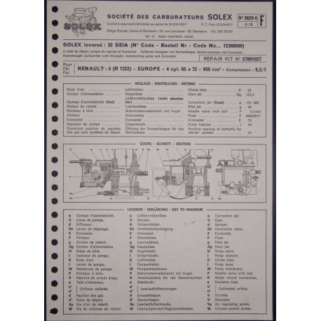 Solex 32 Seia Renault 5 R1222 3629a F
