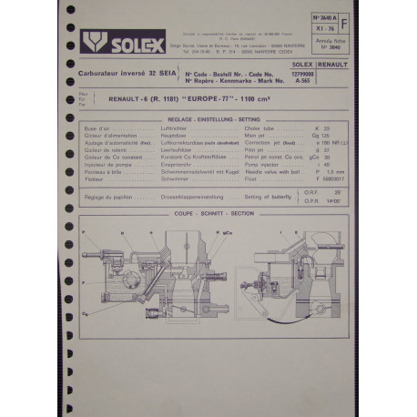 Solex 32 Seia Renault 6 R1181 3640a F
