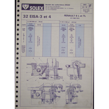 Solex Eisa 3 4 Renault 6 Tl R1180 R1181 3663 F