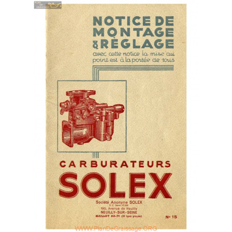 Solex N 15 Montage Reglage