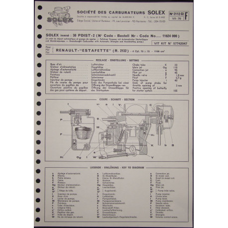 Solex Pdist 2 Renault Estafette R2132 2112d F