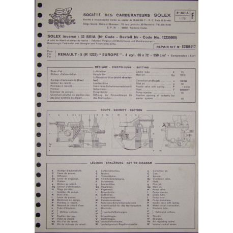 Solex Seia Renault 5 R1222 3627a F