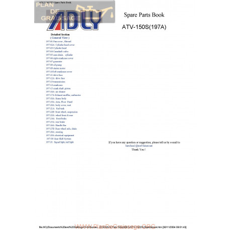 Adly 150 197a Parts List