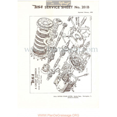 Bsa Service Sheet N 201b P1956 Despiece Caja Cambio Modelos Grupo A Ingles