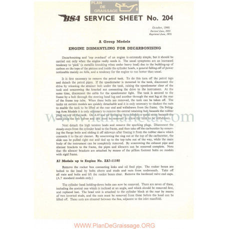 Bsa Service Sheet N 204 P1956 Desmontaje Para Limpieza De Descarbonizacion  Modelos Grupo A Ingles