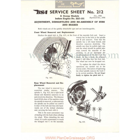 Bsa Service Sheet N 212 P1956 Cubos Y Frenos Modelos Grupo A Ingles