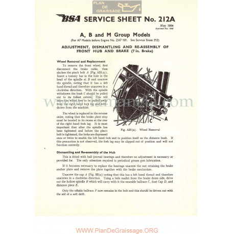 Bsa Service Sheet N 212a P1956 Cubos Y Frenos Modelos Grupo A B Y M Ingles