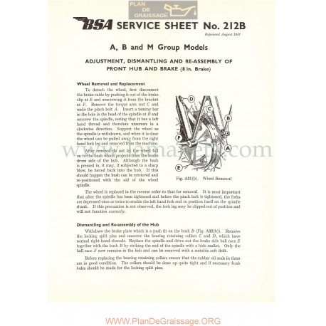 Bsa Service Sheet N 212b P1956 Cubos Y Frenos Modelos Grupo A B Y M 8 In Brake Ingles