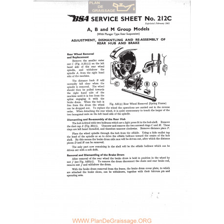 Bsa Service Sheet N 212c P1967 Rear Hub And Brake Plunger A B M