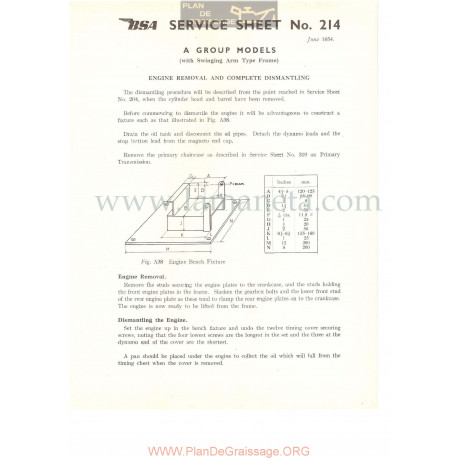 Bsa Service Sheet N 214 P1956 Basculante Eliminacion Modelos Grupo A Ingles