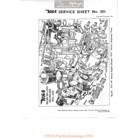 Bsa Service Sheet N 301 P1967 Engine Exploded Ohv B M33