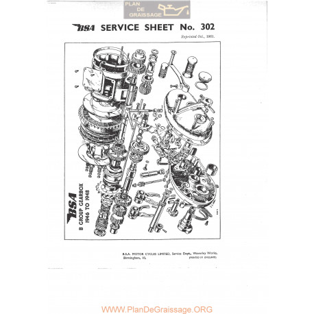 Bsa Service Sheet N 302 P1967 Gearbox 1946 48 B