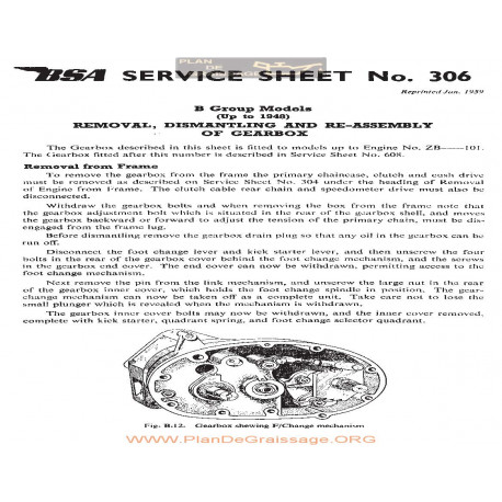 Bsa Service Sheet N 306 P1967 Removal Dsmantling And Reassembly Of B Group Gearbox