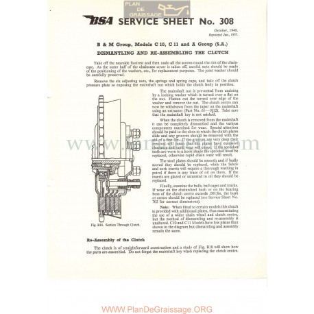 Bsa Service Sheet N 308 P1956 Embrague Montaje Y Desmontaje Modelos Grupo B M C10 C11 Y A Ingles