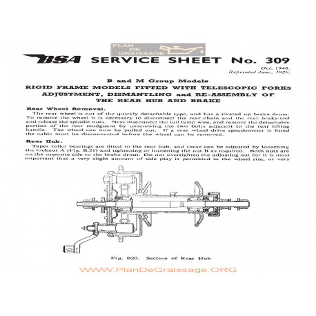 Bsa Service Sheet N 309 P1967 Rear Drum And Brake Tele Models