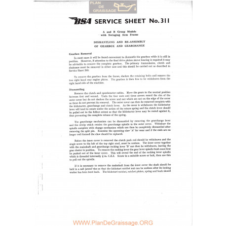 Bsa Service Sheet N 311 P1967 Gearbox And Gearchange