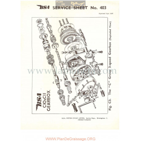 Bsa Service Sheet N 403 P1956 Despiece Caja Cambio C10 Y C11 250cc Ingles