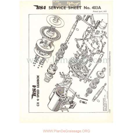 Bsa Service Sheet N 403a P1956 Despiece Caja Cambio C11 4 Marchas Ingles