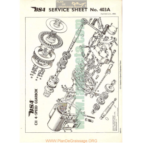 Bsa Service Sheet N 403a P1958 Cii 4 Speed Gearbox