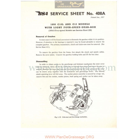 Bsa Service Sheet N 408a P1956 Montaje Y Desmontaje Caja Cambio Modelos Grupo  1956 C10 Y C12 Ingles
