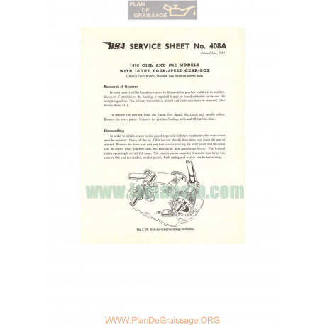 Bsa Service Sheet N 408a P1957 With Light Four Speed Gear Box