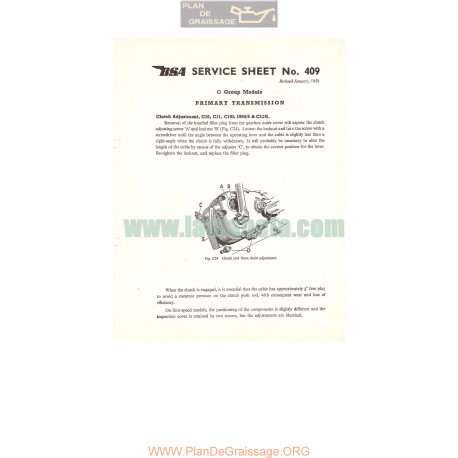 Bsa Service Sheet N 409 P1958 Clutch Adjustment C10 C11 C11g 1955 1954