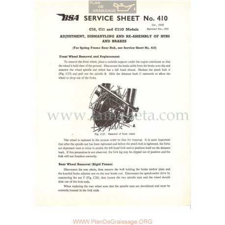 Bsa Service Sheet N 410 P1956 Desmontaje Y Montaje Carretes Y Frenos Modelos Grupo  C10 C11 Y C11g Ingles