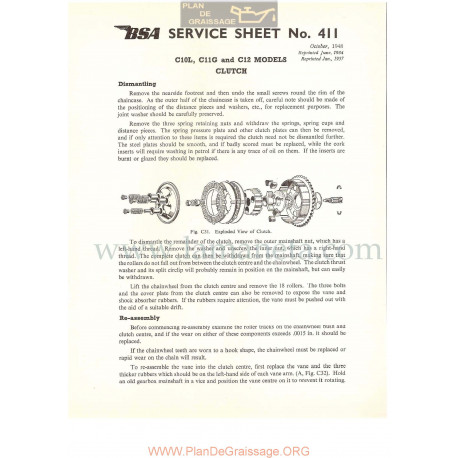 Bsa Service Sheet N 411 P1956 Embrague Modelos Grupo C10l C11g Y C12 Ingles