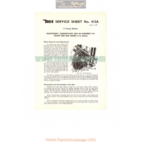 Bsa Service Sheet N 412a P1955 Adjustments Front Hub And Brake